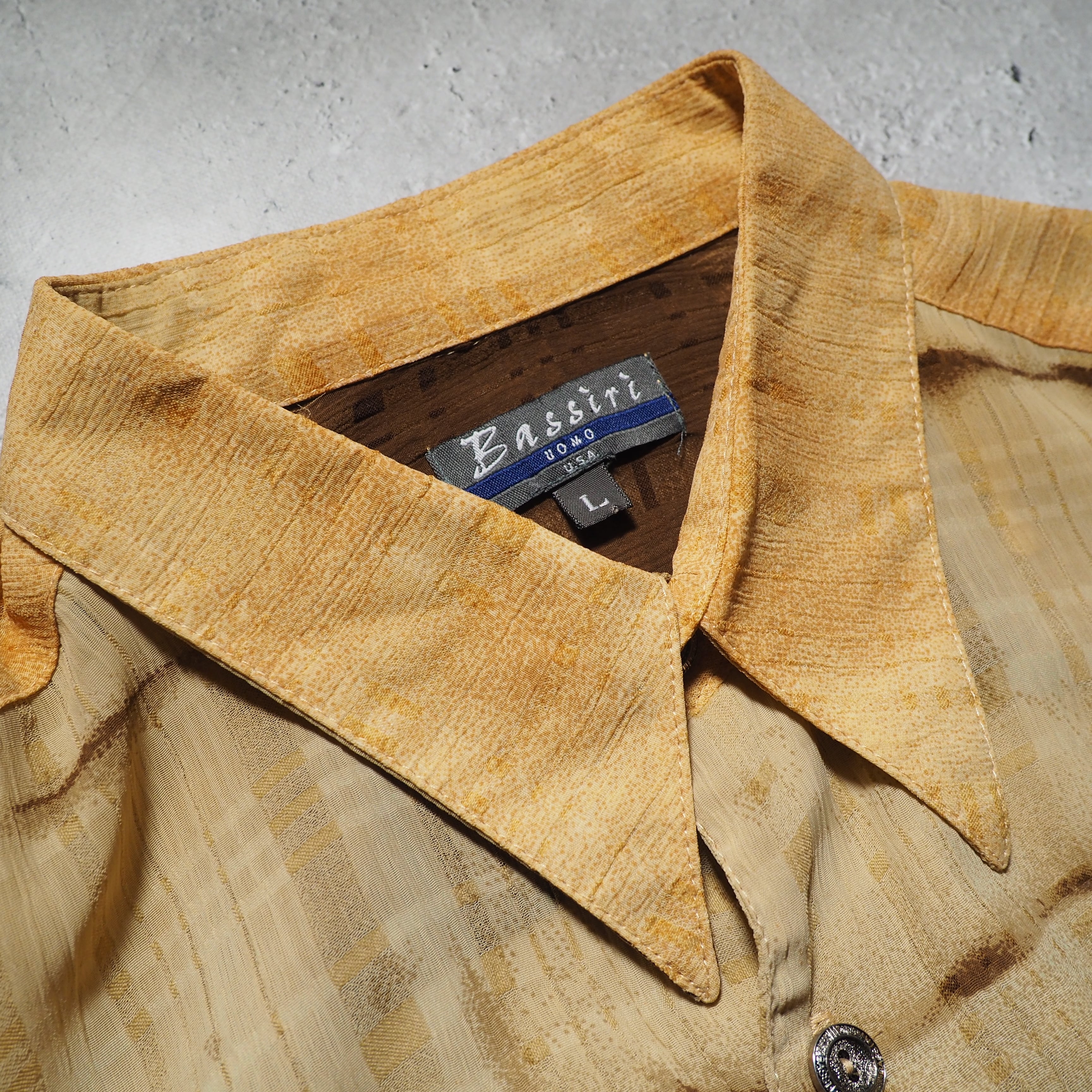 1990s ” Bassiri ” Over Dyed Design vintage Drape loose sheer shirt (made in Usa)