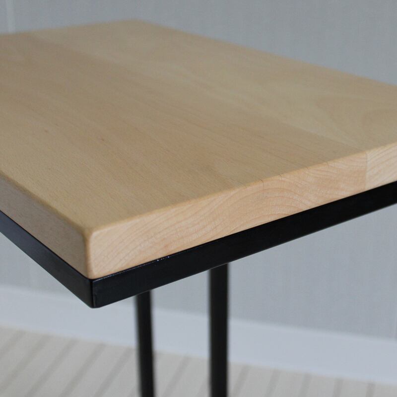 受注製作 天然木無垢材ビーチとアイアンのソファーサイドテーブル 送料