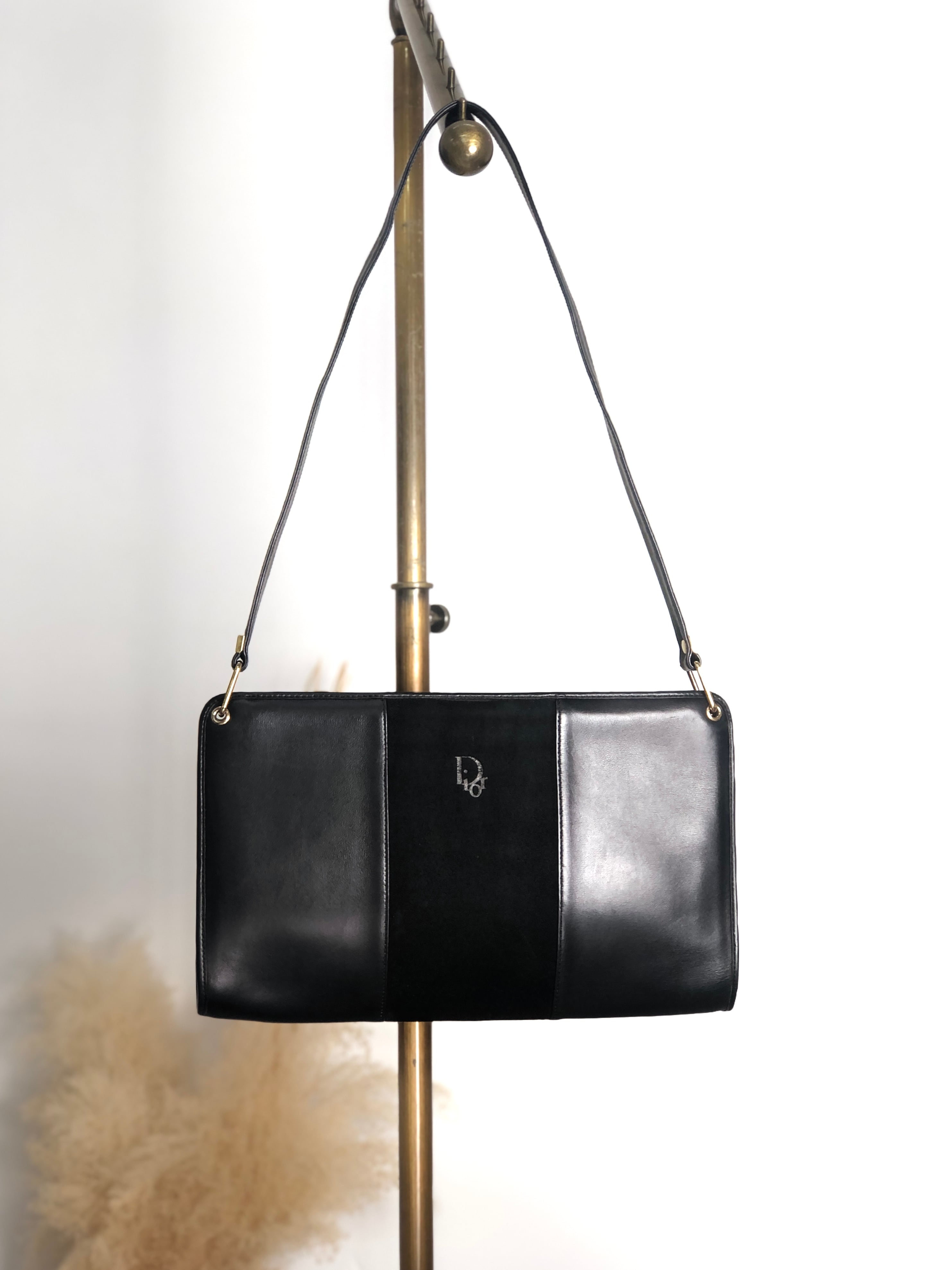 クリスチャンディオール スエード×レザー ショルダーバッグ ブラック Christian Dior クリスチャン ディオール ショルダーバッグ ブラック