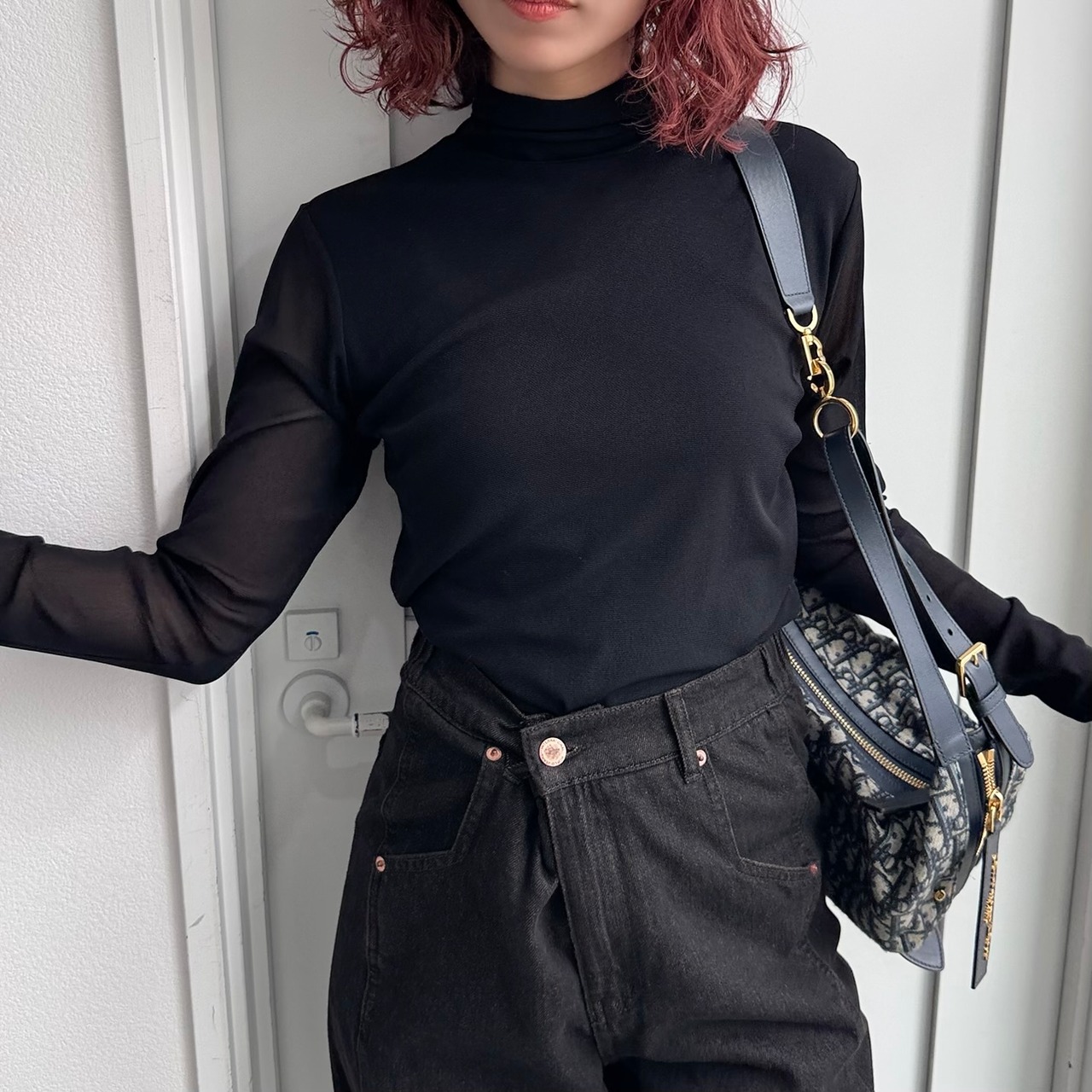 フロントダブルハイネックシアーPO/ブラック