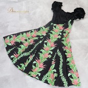 フラダンス 衣装 ワンピース ドレス ブラック系 マーメイドライン エムエムジェイ 日本製 ハワイアンプリント アロハ フラ ダンス MermaidLine MMJ レッスン 練習 ベロア グリーン系 レッド系 黒 緑 赤 フラワープリント 花柄 植物柄 華やか 高級感 上品 おしゃれ リゾート ダンス衣装 エレガント ステージ用 フェスティバル