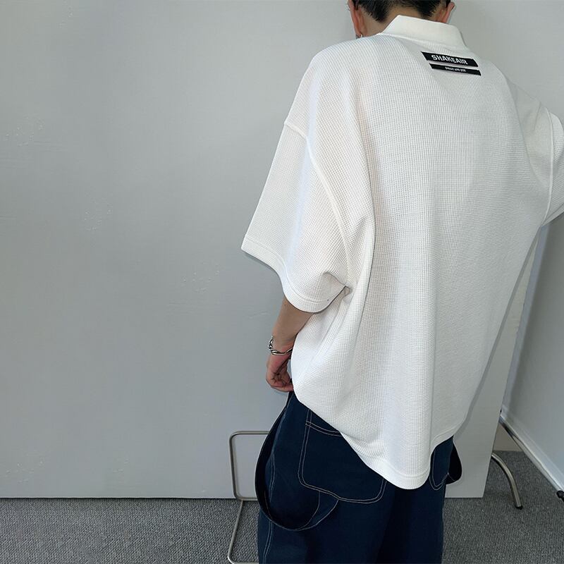 dannyandzee定番ワッフルハーフジップ半袖シャツ | mblueshop