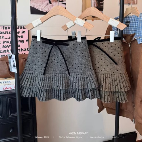 2色／プリーツヘムドットリボンスカート ・74209