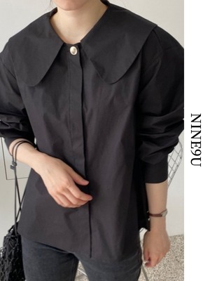 round-collar back-pleats flare blouse 2color【NINE6025】