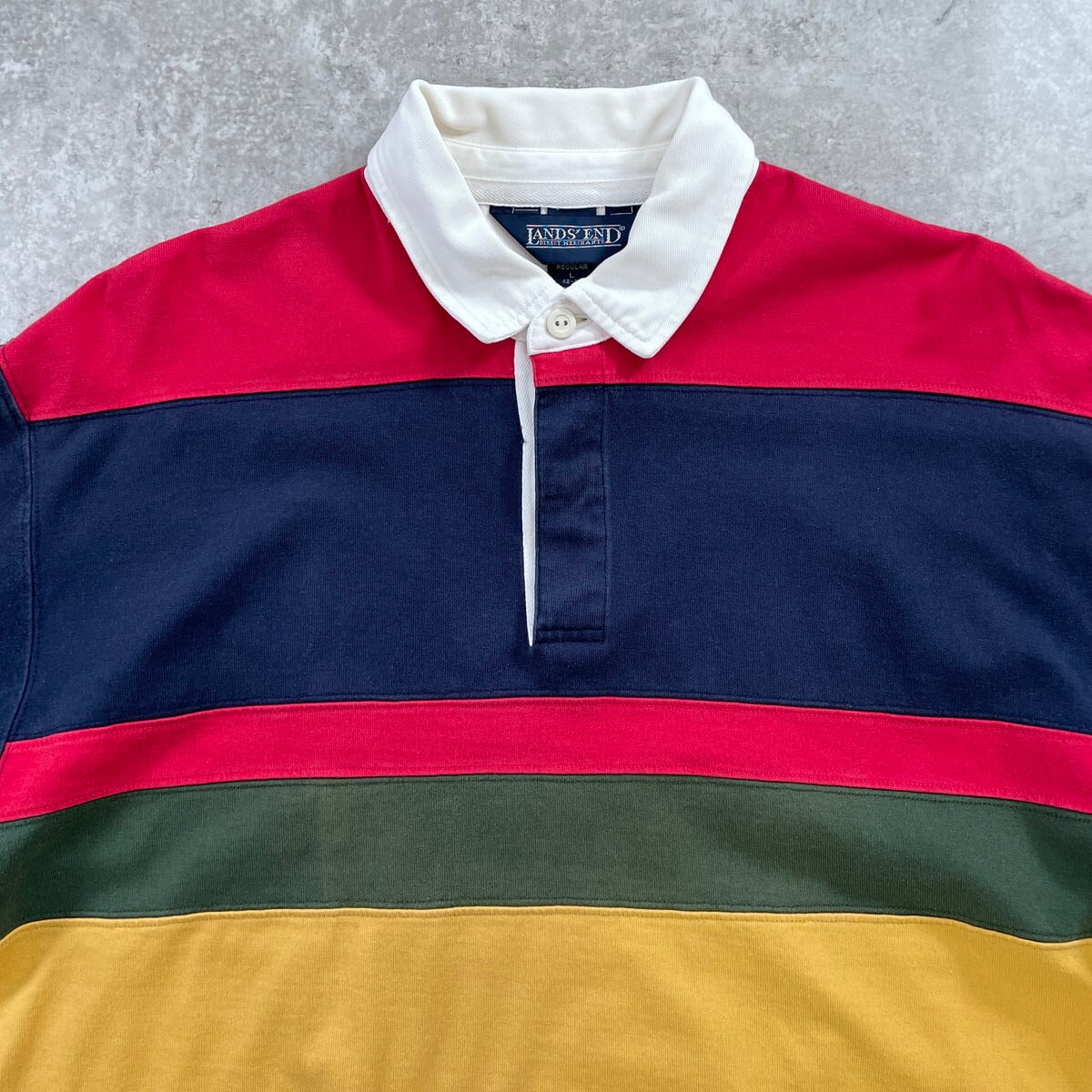 90年代 LANDS' END ランズエンド マルチボーダー ラガーシャツ メンズ