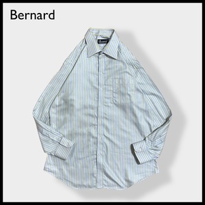 【Bernard】USA製 ビッグサイズ ストライプシャツ 長袖シャツ コットン 刺繍ロゴ ライトイエロー ライトブルー バーナード US古着