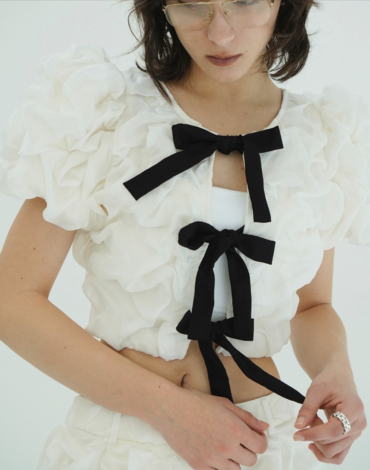 CLANE W FACE CLOUD PUFF SLEEVE TOPS 2色展開