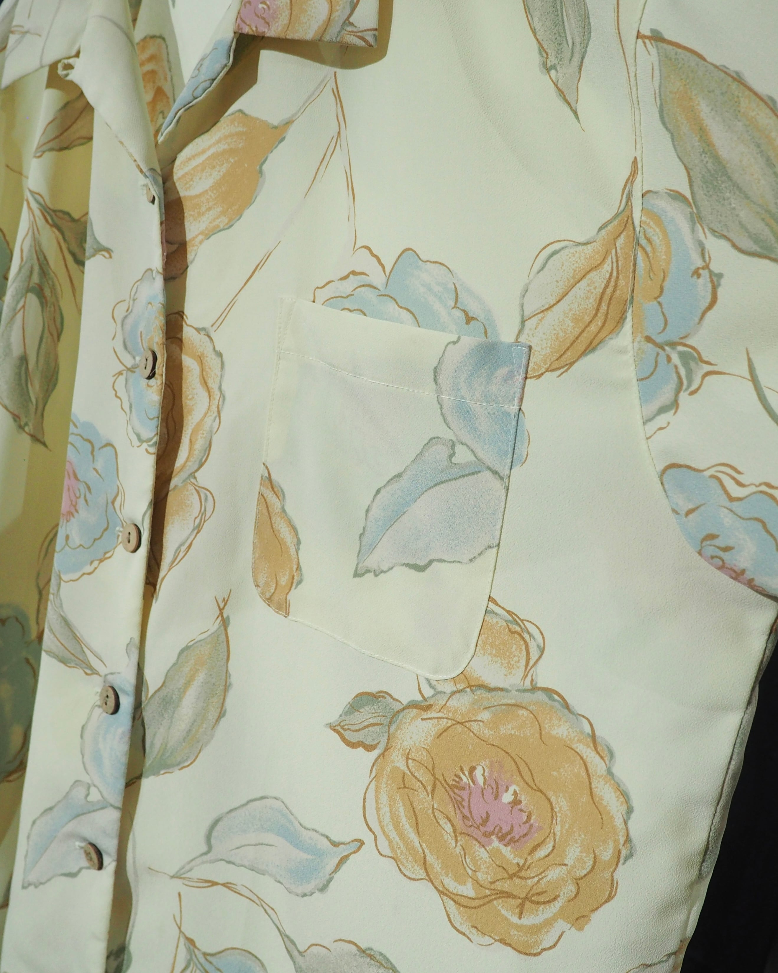 1980s Pale tone Flower printed vintage Open collar SS shirt
