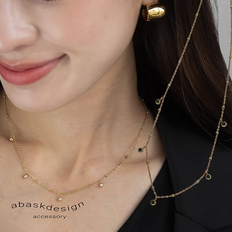 ネコポス便】ネックレス ドットチェーン ジルコニアモチーフネックレス