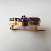 アンティークジュエリー 天然アメシスト 四つ葉のクローバー ブローチ (ソーティングメモ付)