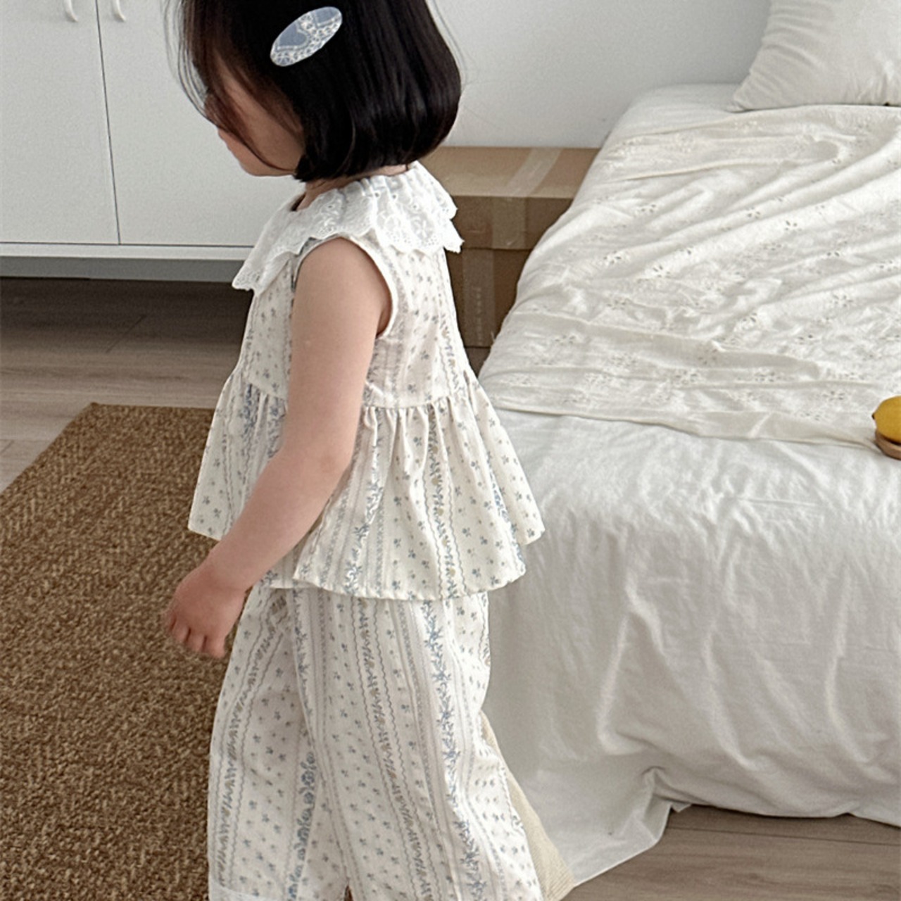 夏韓国風花柄刺しゅうベスト＆ボトムスセット