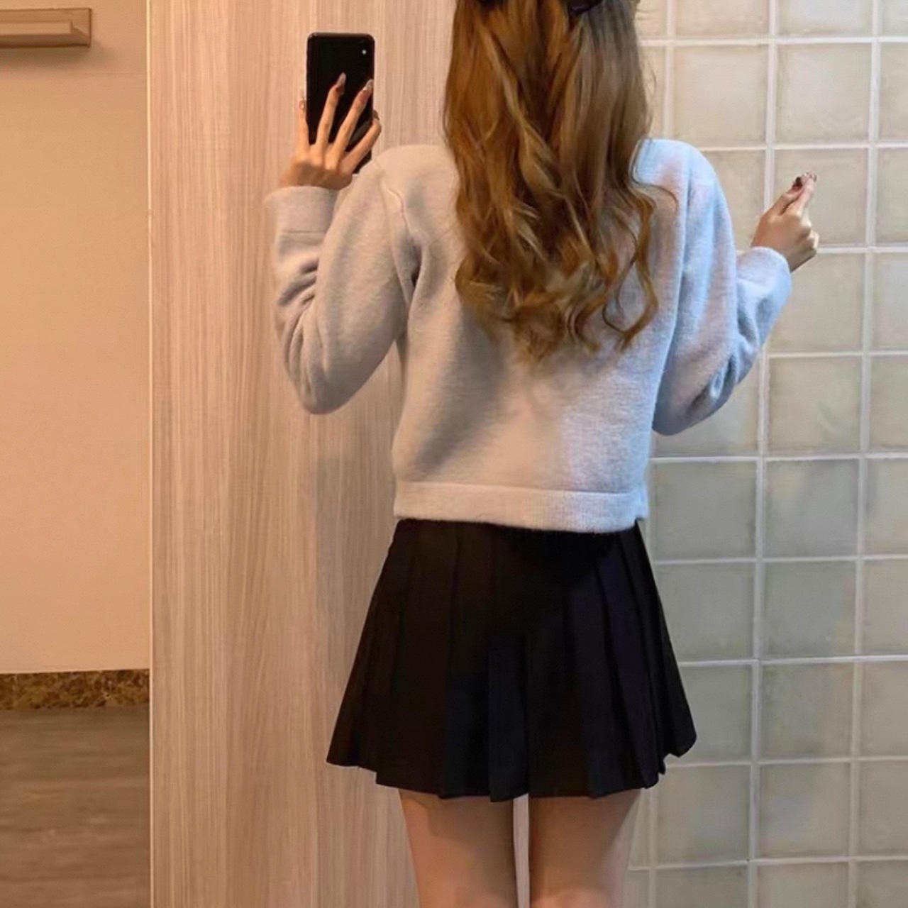 Milk Blue V-Neck Bow Knit Cardigan