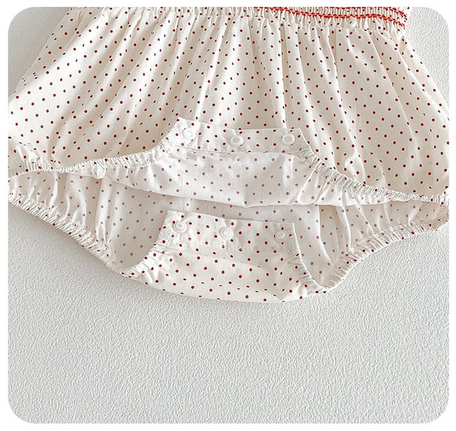 【BABY】さくらんぼ刺繍ドット柄丸襟フリル袖ロンパース - 14
