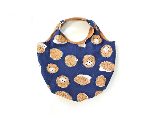 おでかけバッグ ころころハリネズミ ネイビー×マスタード / Round Tote Bag