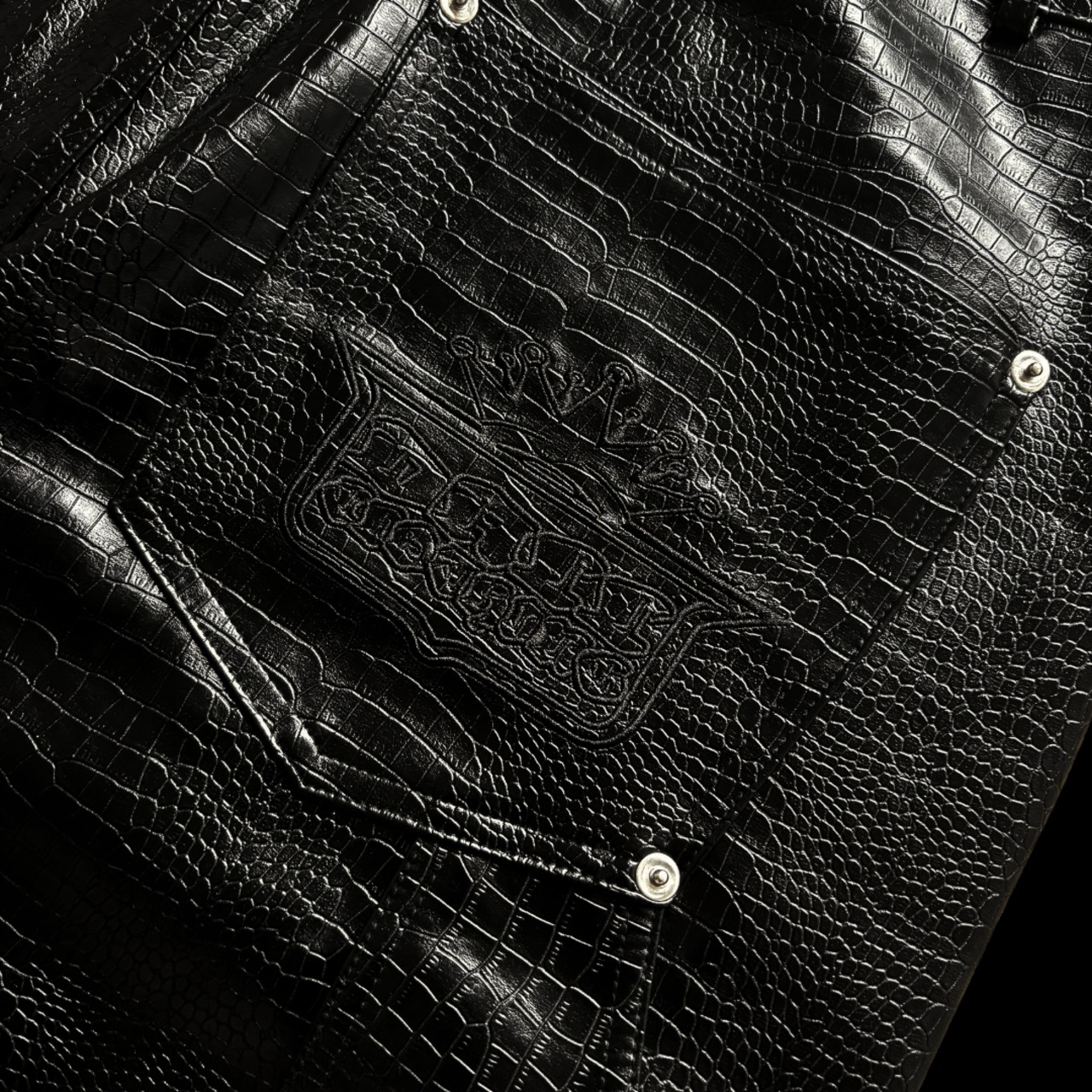 CROWN LOGO LEATHER DOUBLE KNEE BAGGY PANTS