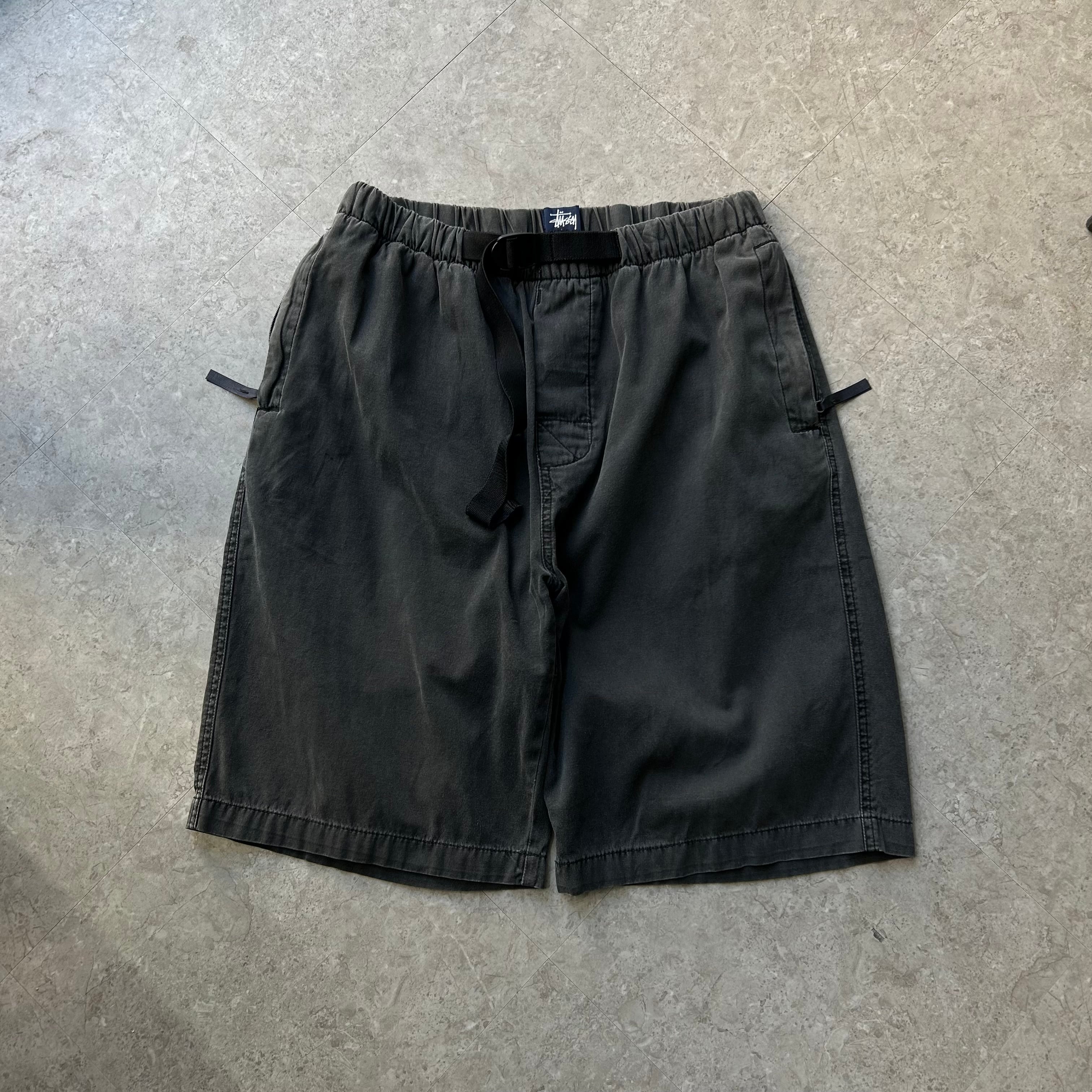 90s old STUSSY wide climbing buggy shorts "Black"【仙台店】