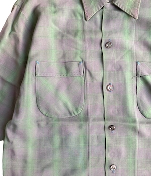 Vintage 60-70s M Rayon Ombre Check shirt -Sportsman-