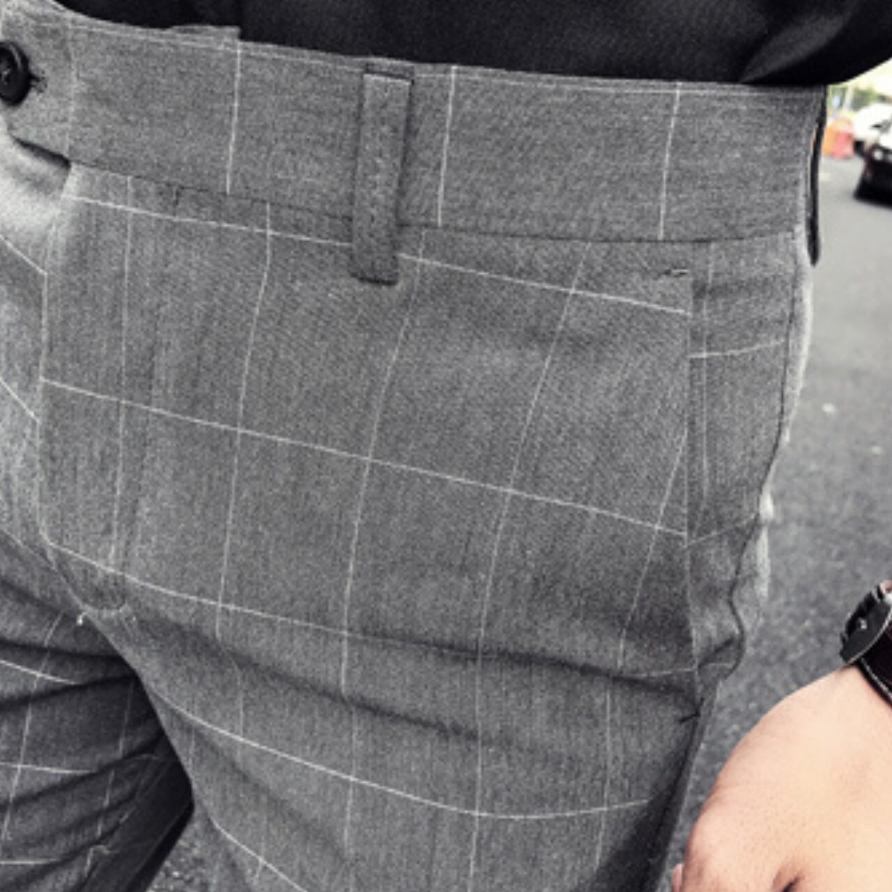 チェック柄スリムフィットパンツ