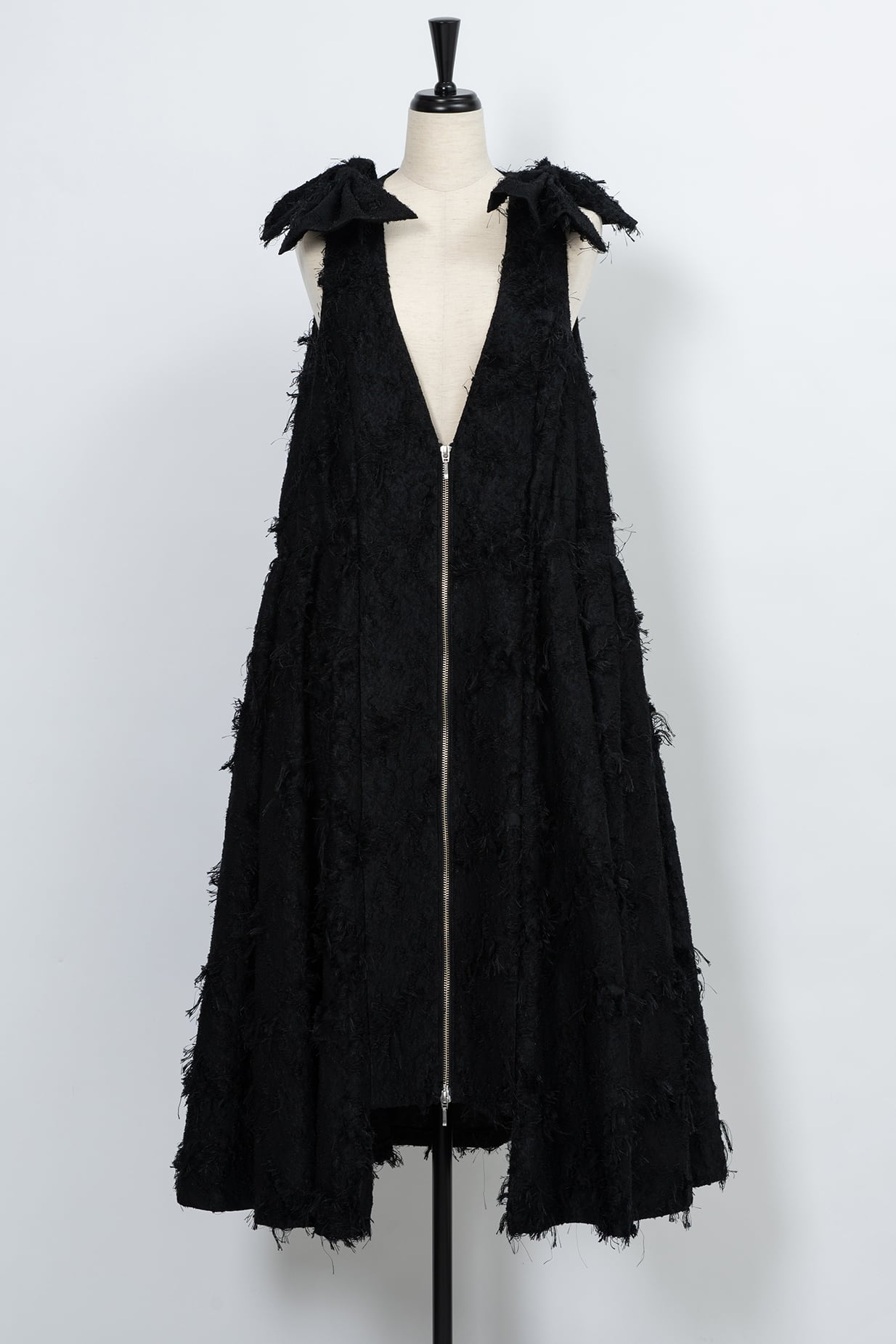 Fringe Jacquard 2Way Ribbon Dress BLACK