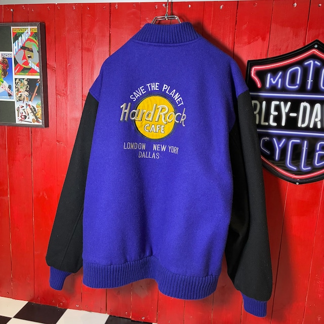 Hard Rock Cafe ウールスタジャン　紫×黒　刺繍　ハードロックカフェ