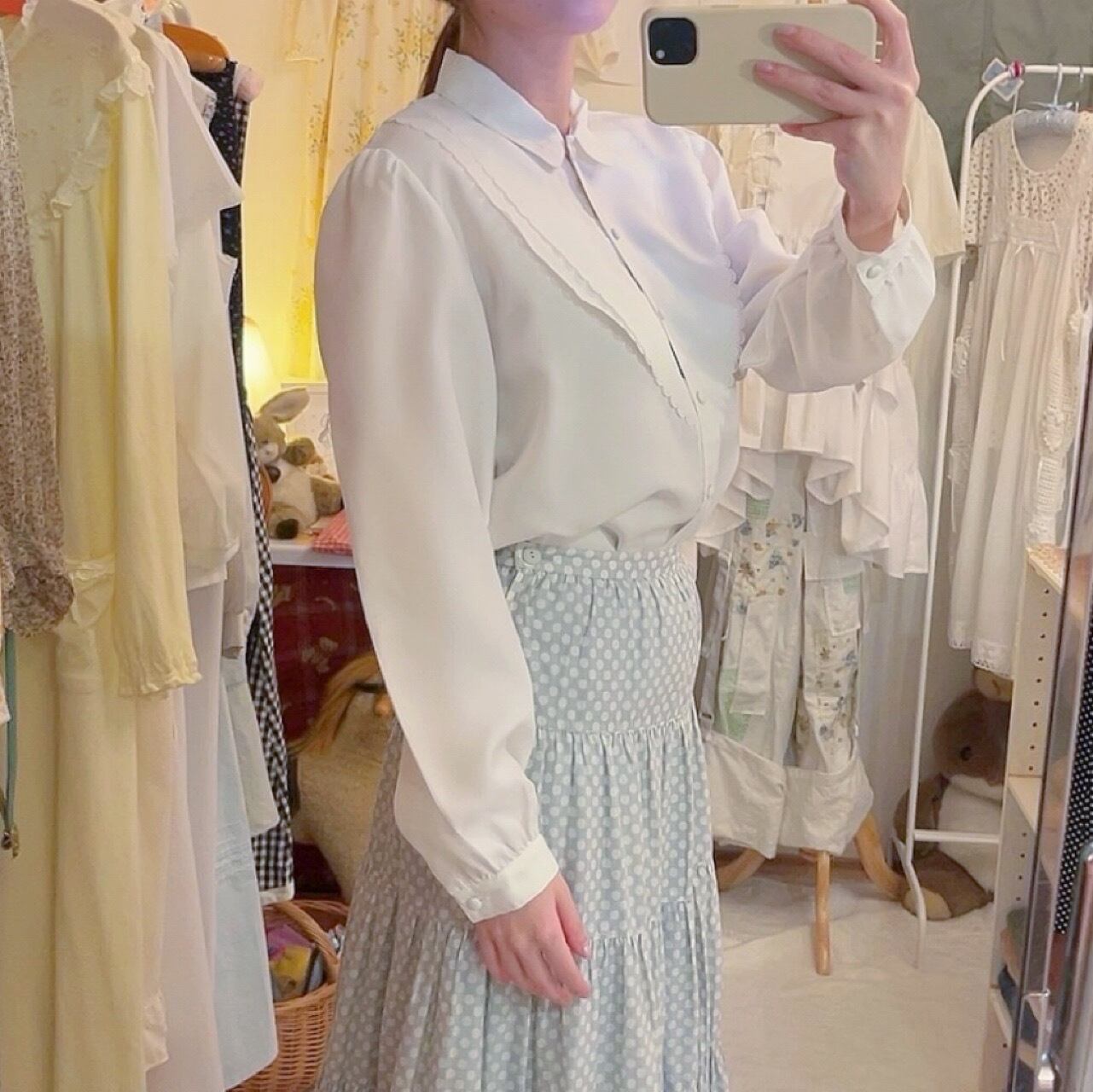 double round scallop white blouse