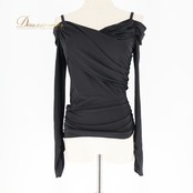 社交ダンス 衣装 トップス ブラウス ブラック系 チャコットロイヤルダンス Chacott ROYAL DANCE 黒 無地 シンプル 練習 レッスン 日本製 オフショルダー 伸縮 ストレッチ 上品 パーティー イベント オールブラック かわいい セクシー