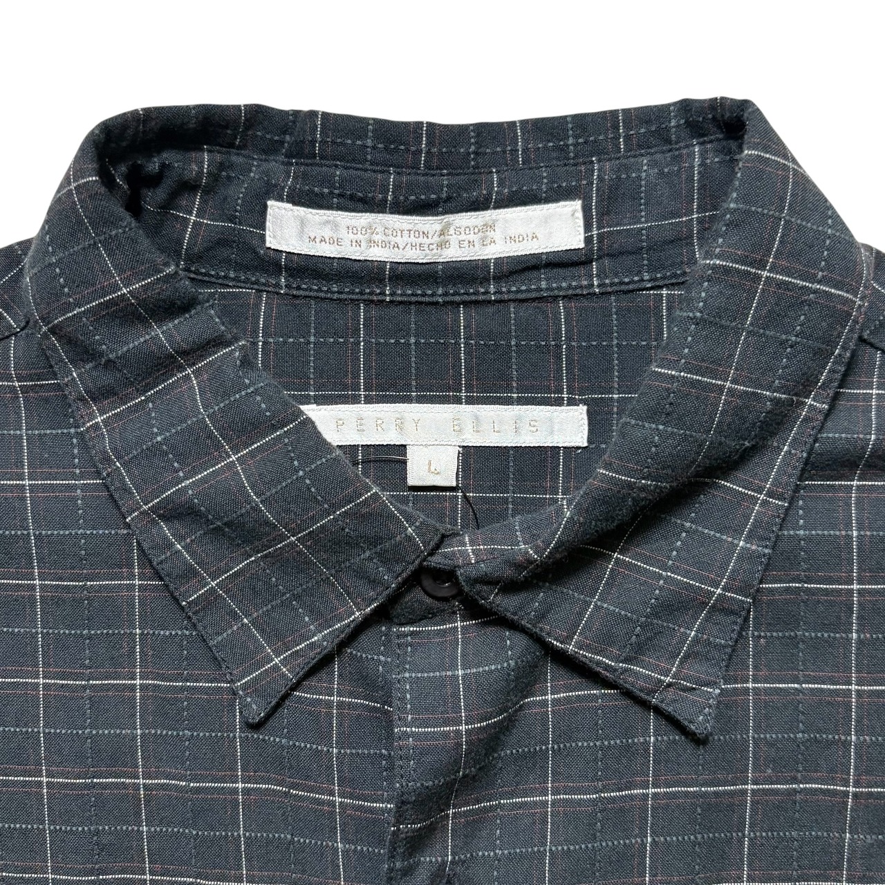 vintage 1990’s PERRY ELLIS plaid pattern stitch shirt