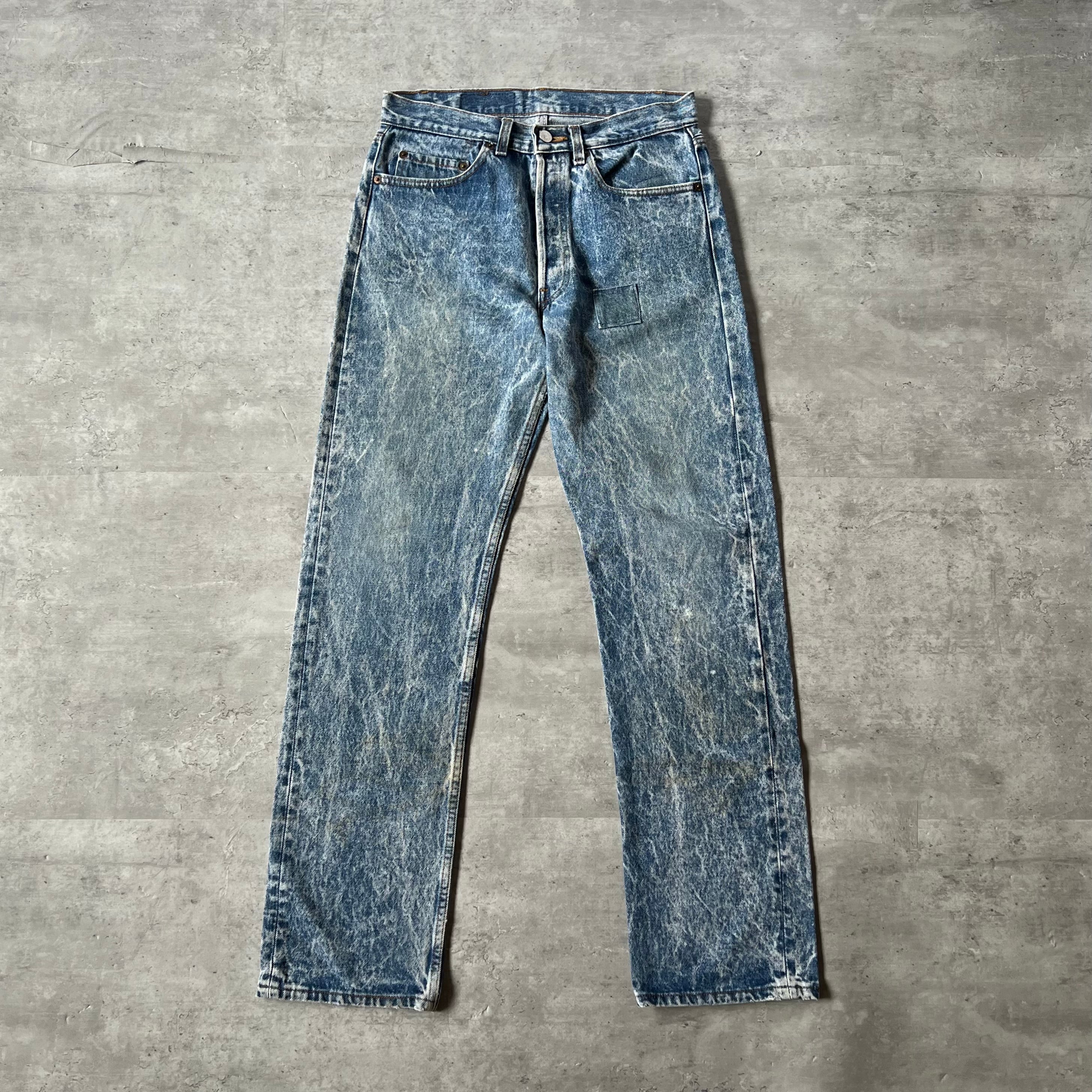 90s “Levis 501” W31L32 chemical washed denim pants made in usa 80