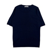LACOSTE ラコステ 無地 クルーネック 半袖 ニット カットソー サイズ 40 /ネイビー系 レディース