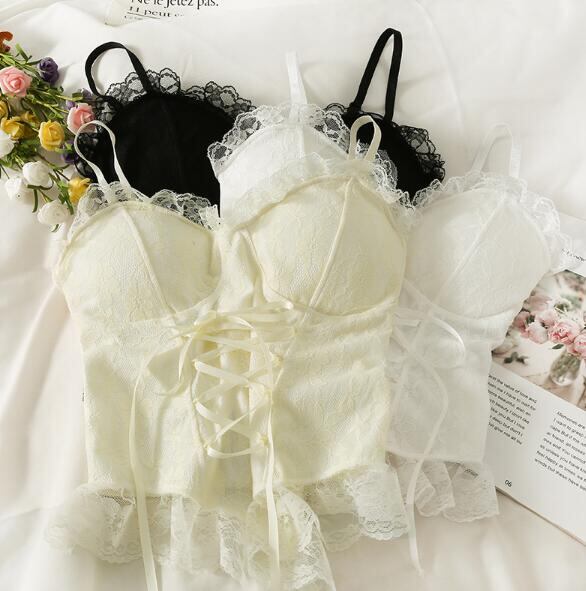 新生活 春新作 レディース フリル フレンチ風 インナー 下着 ベスト キャミソール レース