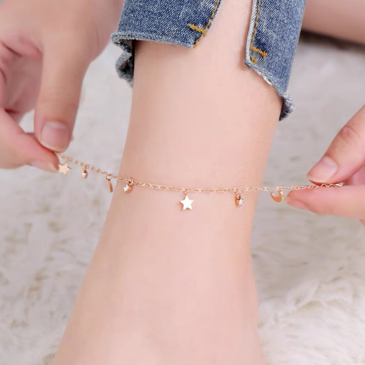 かわいい 星柄 ゴールド アンクレット