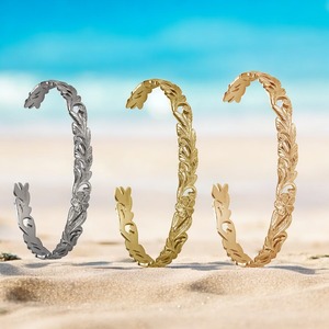 《選べる３色》透かし すかし カットアウト バングル ステンレス ピンクカラー スクロール ハワイアンジュエリー レディース メンズ ステンレス lei-gbsg110