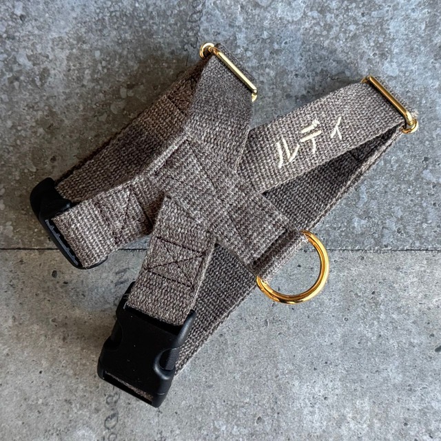 ハーネス ネーム刺繍 Acrylic × Linen light choco 2cm幅 / 2.5cm幅