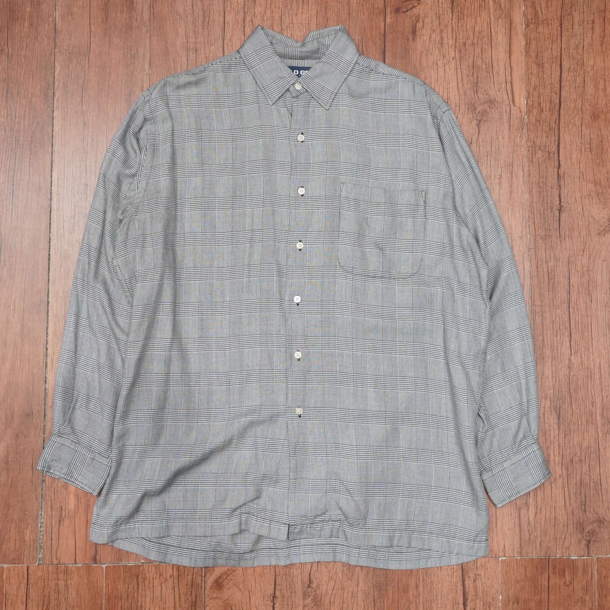 90s POLOGOLF CHAMBERS rayon シャツ L/千鳥格子 レーヨンシャツ
