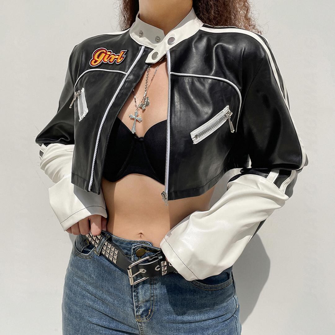 【PrettyLittleThing】クロップド フェイク レザージャケット2色 girlクロップドフェイクレザージャケット(全1色) / HWG1192