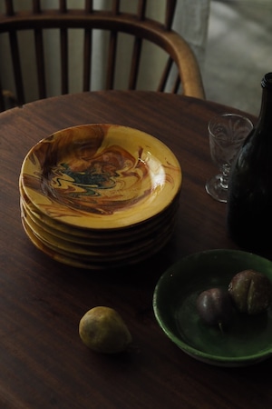 流れるマーブリング南仏お皿-antique pottery plate