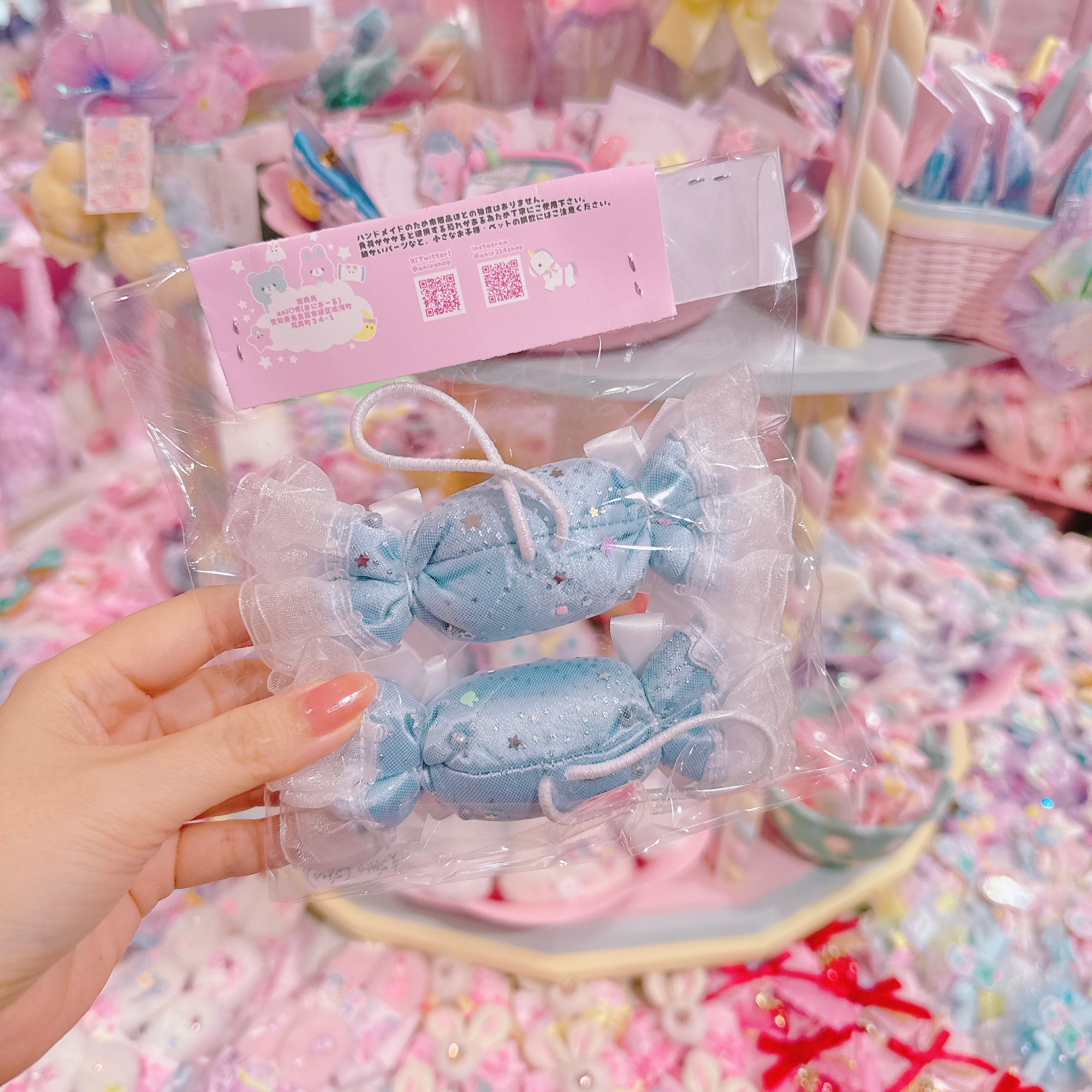 【E3】102-4サテンBig candyリボンツインヘアゴム