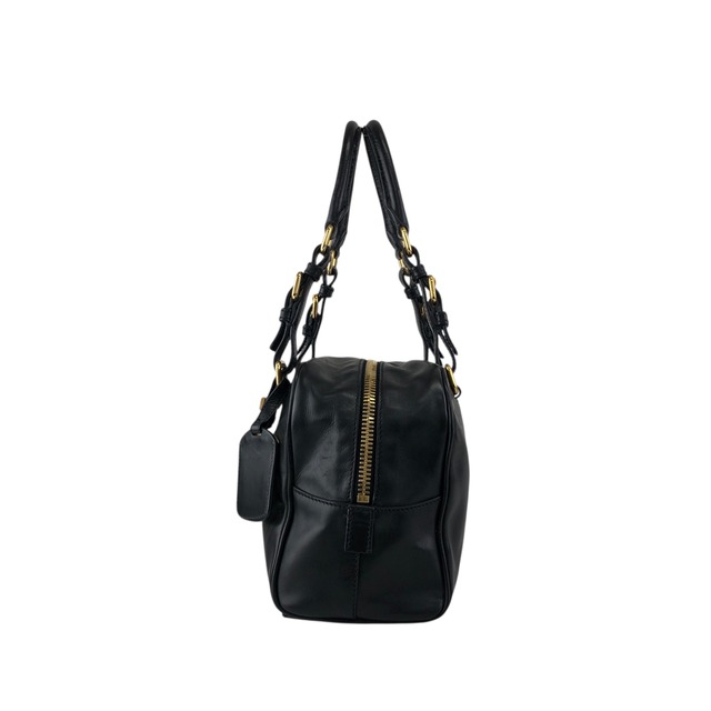 PRADA プラダ ハンドバッグ ブラック ロゴ型押し レザー ミニボストン vintage ヴィンテージ オールド nfyku6