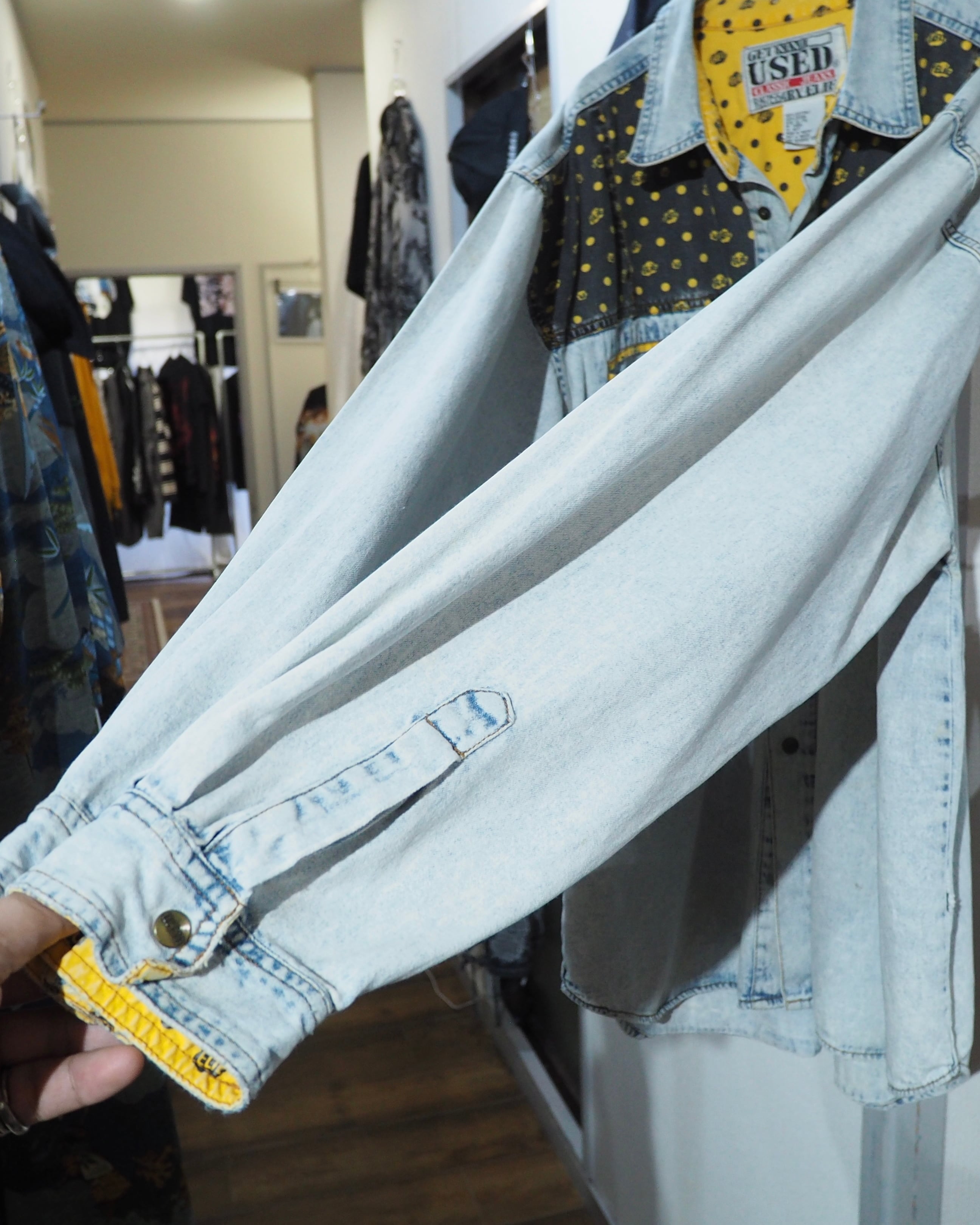 1990s " GET NAME USED " Dot Patchwork Custom vintage loose shirt