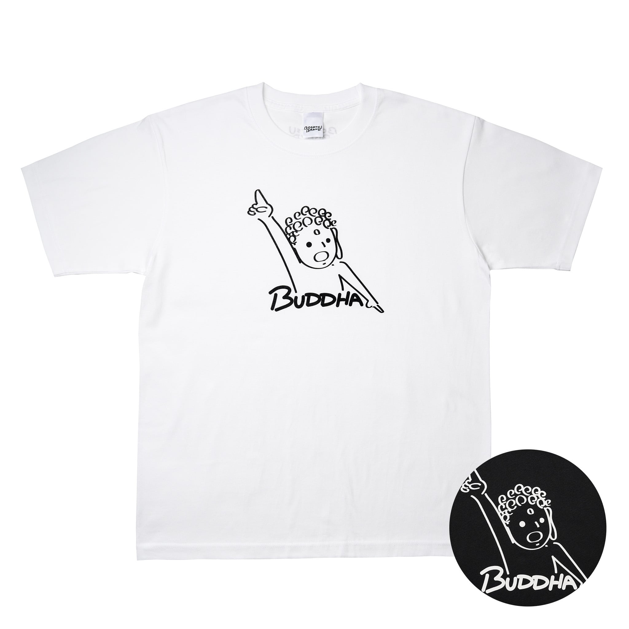 BUDDHA 仏像 Tシャツ (プリント) 6.2oz ホワイト/ブラック | BOSATSU