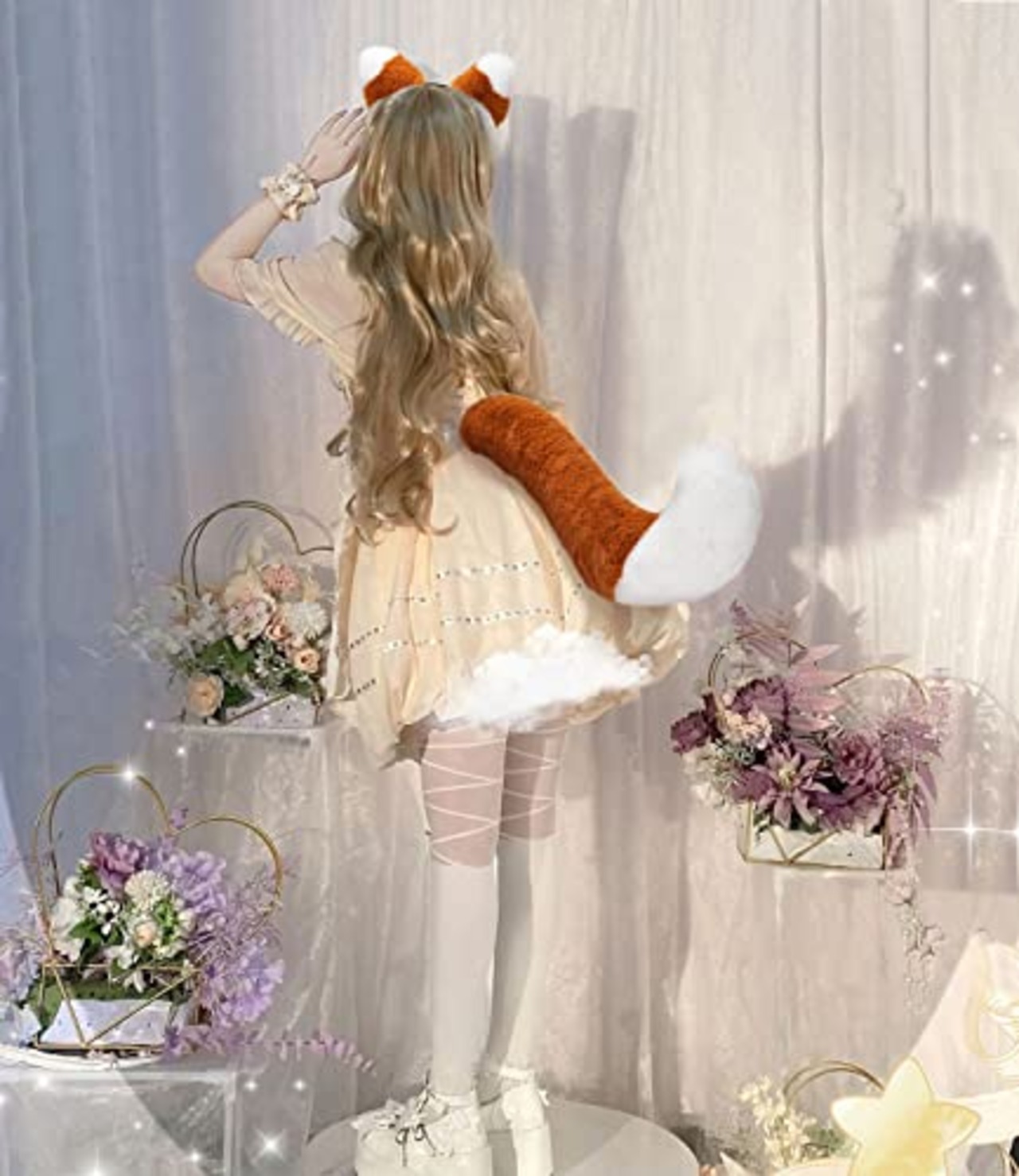 mefeny きつね耳 カチューシャ しっぽ きつね ダンス 耳 しっぽ 2点セット 狐耳 コスプレ ふわふわ きつね 仮装 コスチューム