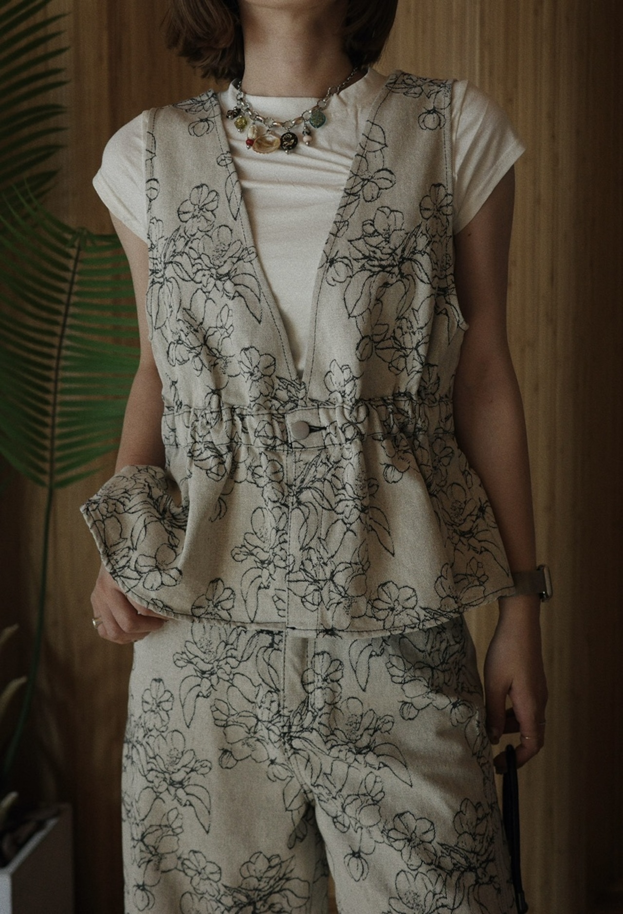 2color花柄ジャガード2wayデニムビスチェ