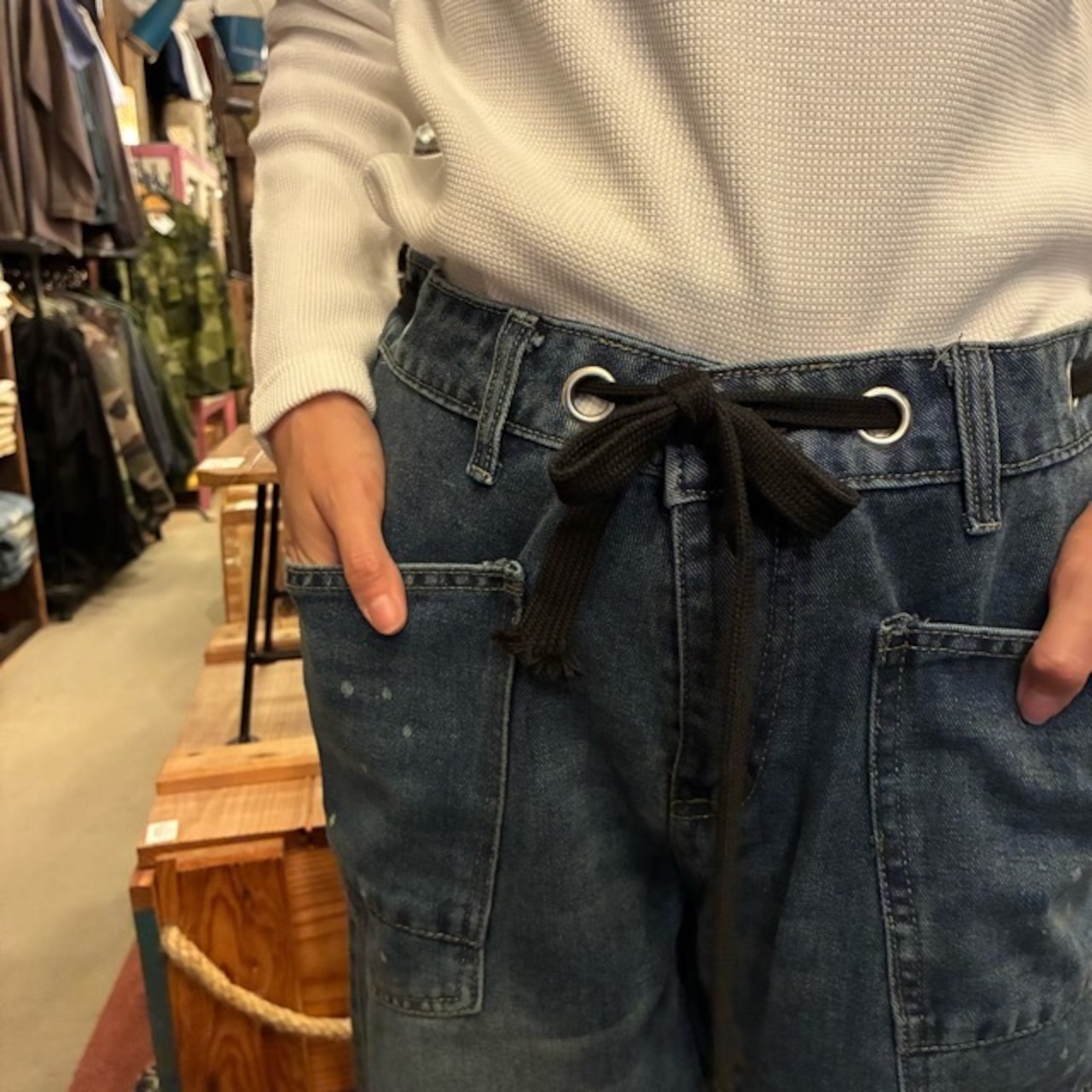 TOPANGA Lady's Ribbon tie loose fit denim pants　リボンタイルーズデニムパンツ