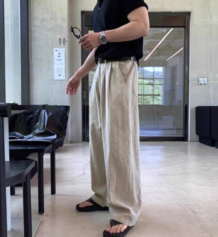 メンズ リラックス ストレート ワイド リネン パンツRy011 | Rycodo