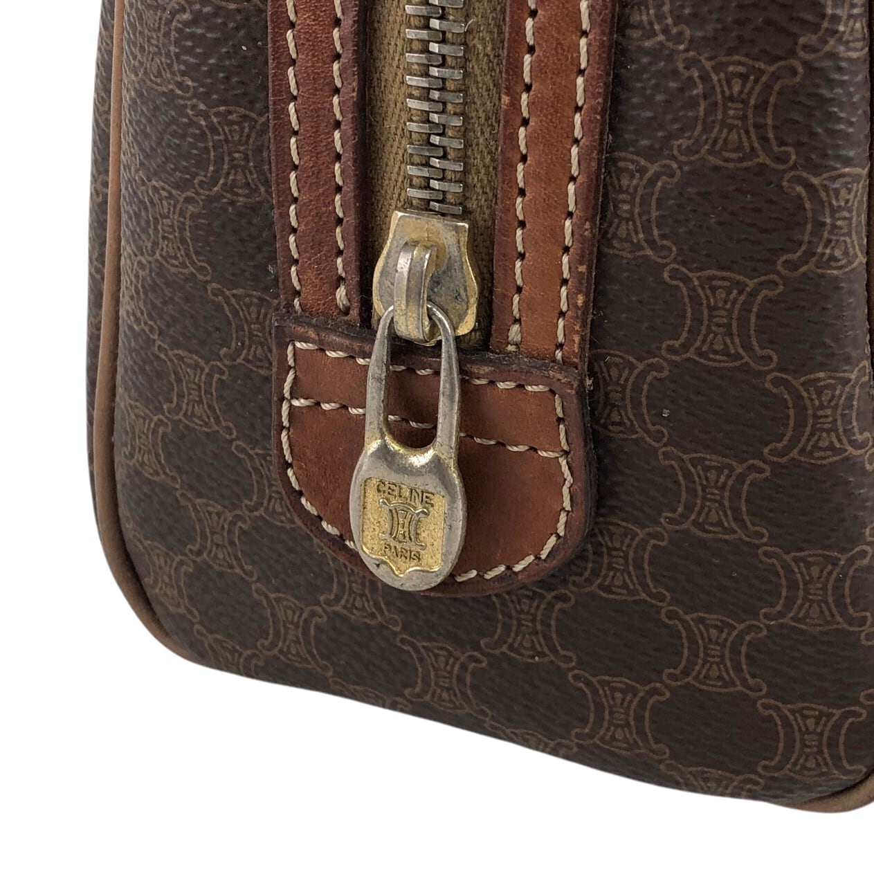 CELINE セリーヌ マカダム ショルダーバッグ ブラウン PVCレザー 2way