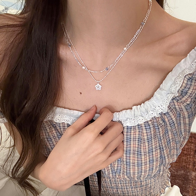 suzyaccシルバー星&パールの2層ネックレス