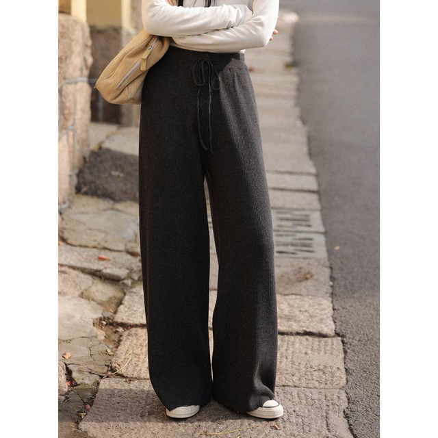 drawstring wide-leg casual pants　J00316