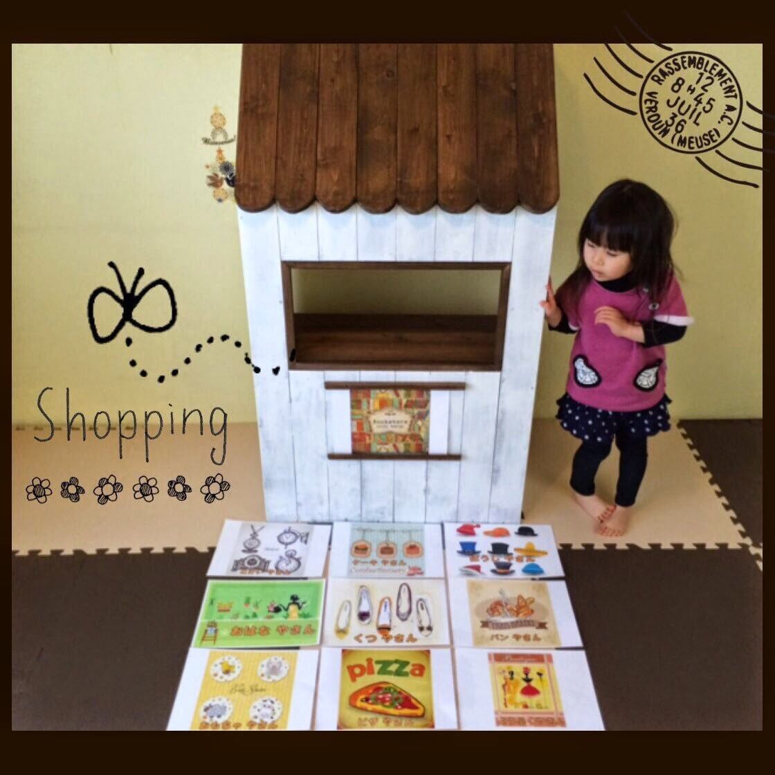 お店ごっこ用おままごとプレイハウス&おもちゃ収納ラック☆シャビーな