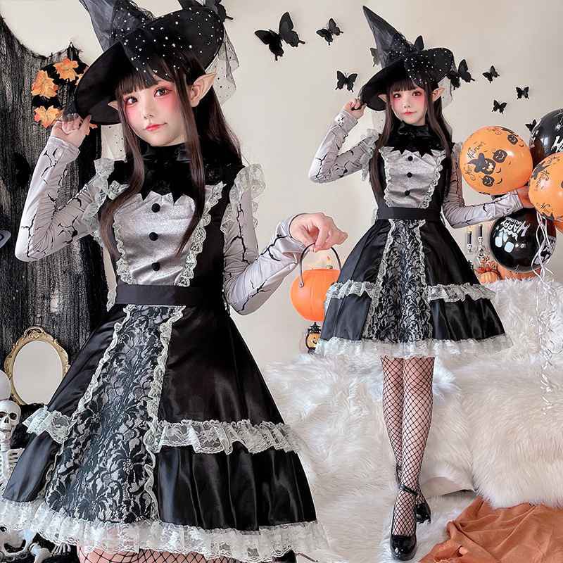 メイド服 コスプレ XL かぼちゃ ハロウィン かわいい 3点セット