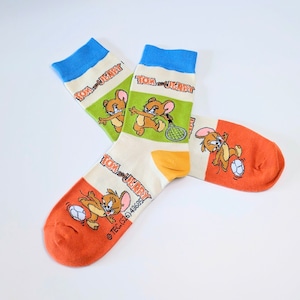 ♧【 crew socks / クルーソックス 】Tom and Jerry ( トムとジェリー ) / トムジェリ / 靴下 / フリーサイズ〚アメリカン雑貨 アメトイ〛